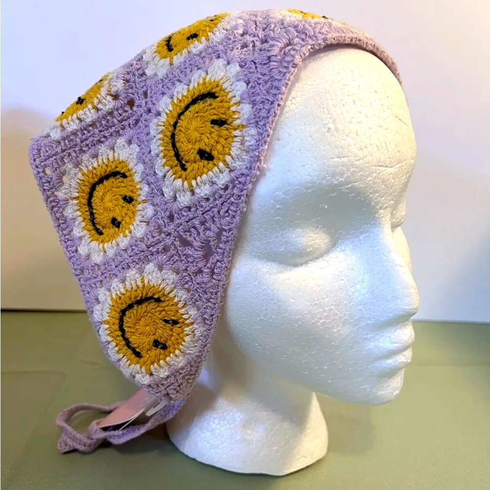 New Sunday State Bandana, Girls, Teens, Womens, Crochet, Smiley Face, BOHO